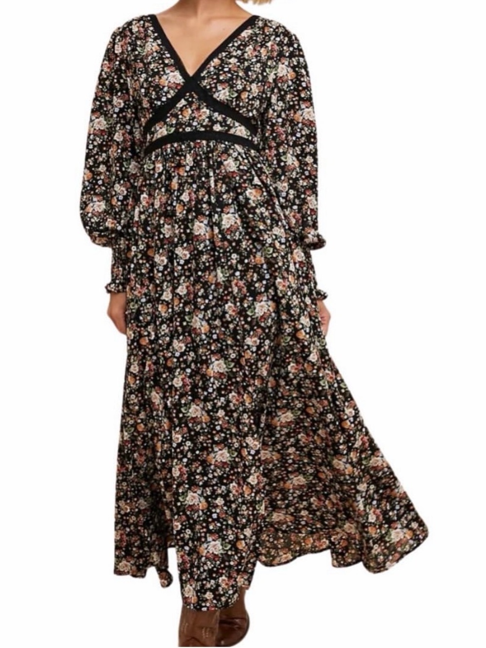 In Bloom Black Floral Long Sleeve Maxi Dress